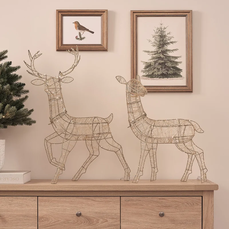 2er Set goldene LED-Rentiere Hirsch & Hirschkuh Hutton
