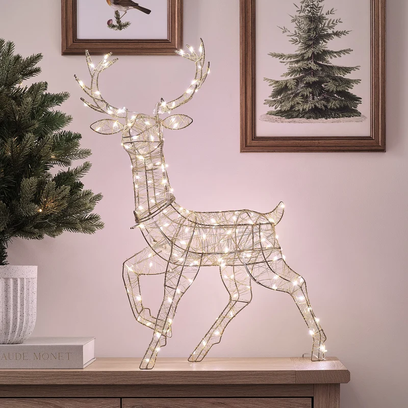 2er Set goldene LED-Rentiere Hirsch & Hirschkuh Hutton