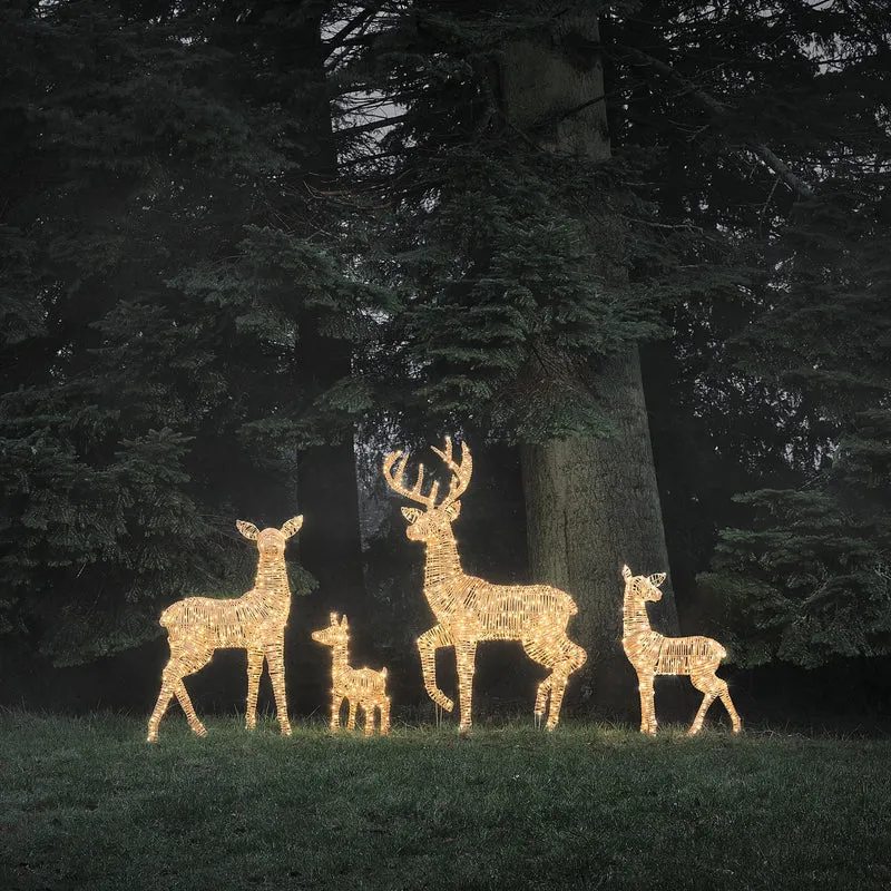 4er Set Leyburn Rattan LED-Rentier-Familie mit Bicolor-LEDs für den Außenbereich