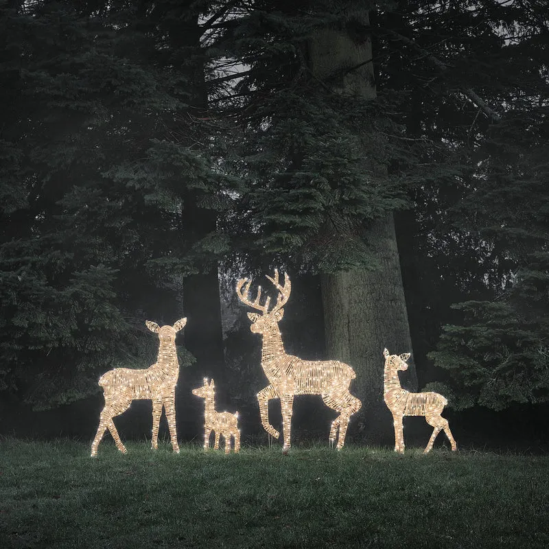 4er Set Leyburn Rattan LED-Rentier-Familie mit Bicolor-LEDs für den Außenbereich