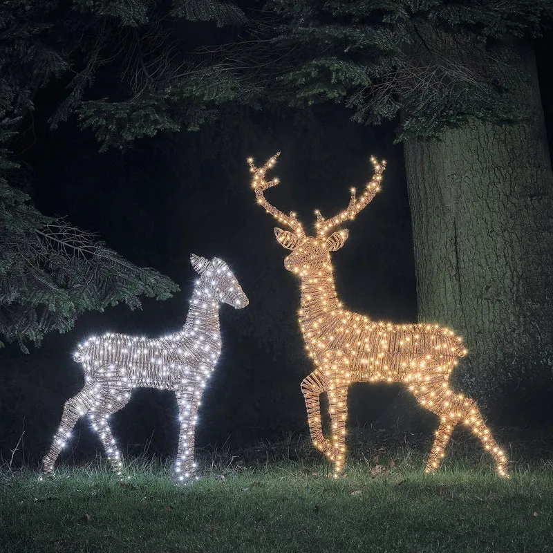 2er Set LED-Rentiere Hirsch und Hirschkuh XL Pateley in Rattan-Optik