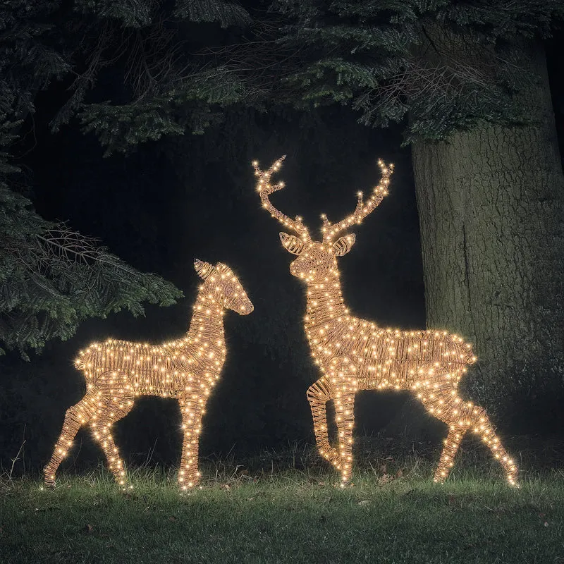 2er Set LED-Rentiere Hirsch und Hirschkuh XL Pateley in Rattan-Optik