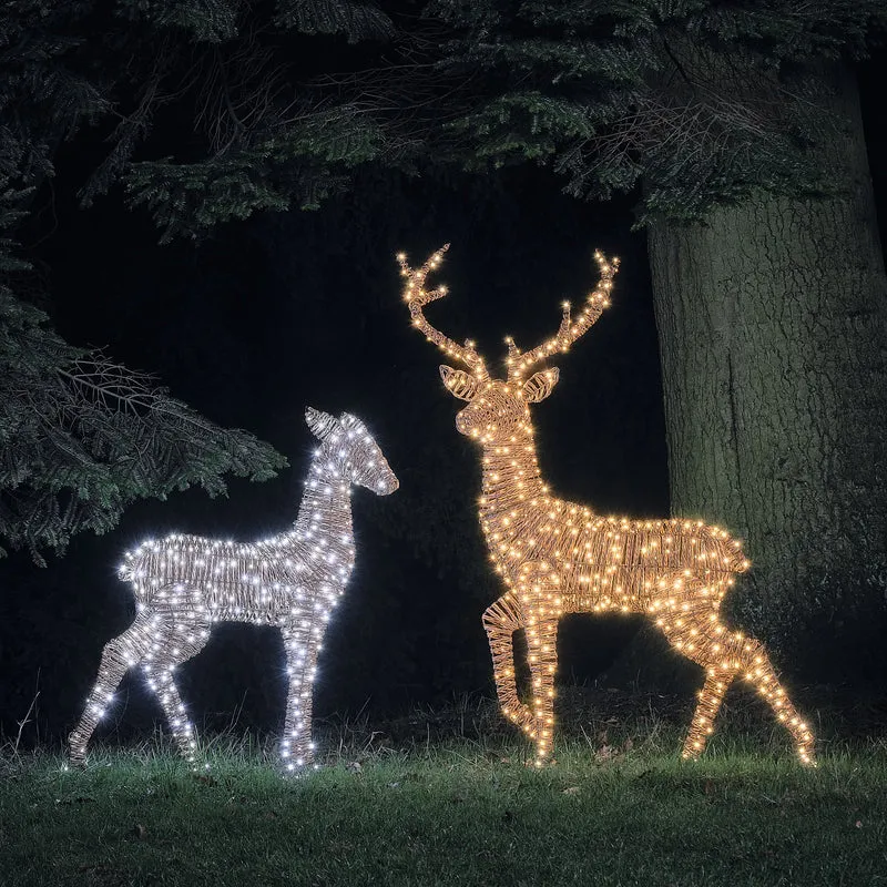 2er Set LED-Rentiere Hirsch und Hirschkuh XL Pateley in Rattan-Optik