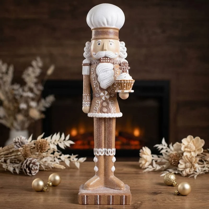 Nussknacker Größe 45cm mit Muffin / Farbe braun-weiss / Candy Christmas