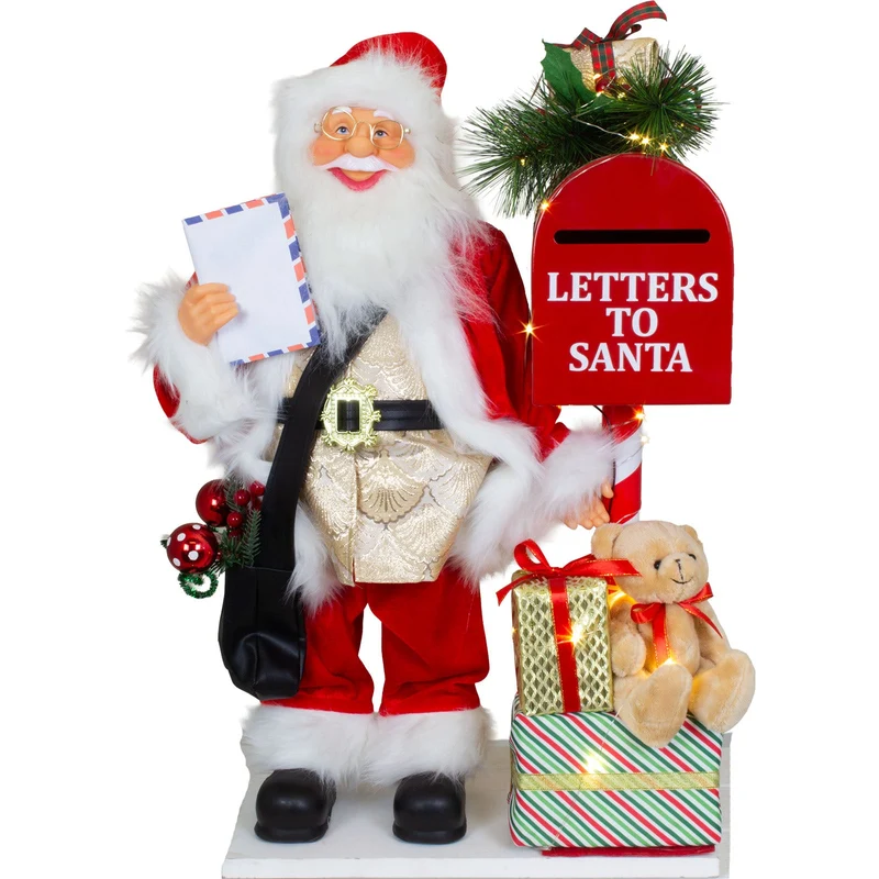 Animierter Weihnachtsmann 60cm mit Briefkasten – Santa mit Bewegung, Musik & LED