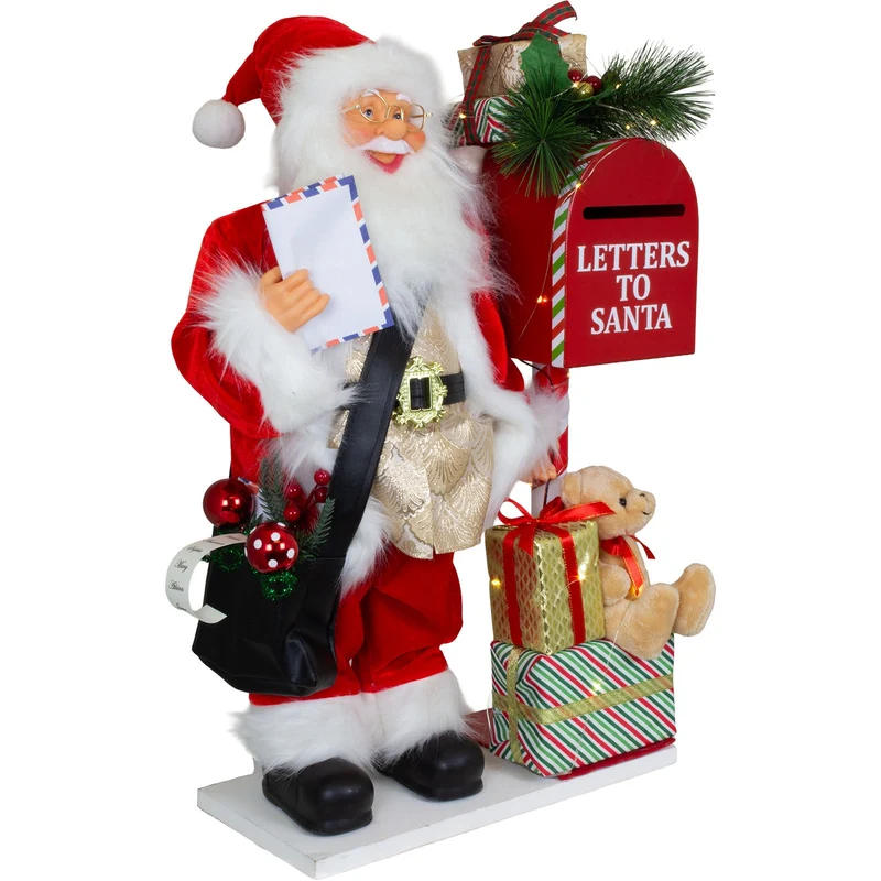 Animierter Weihnachtsmann 60cm mit Briefkasten – Santa mit Bewegung, Musik & LED