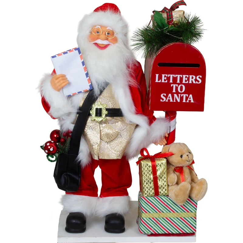 Animierter Weihnachtsmann 60cm mit Briefkasten – Santa mit Bewegung, Musik & LED