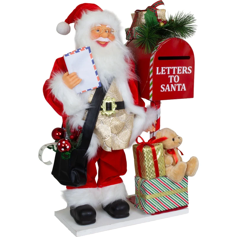 Animierter Weihnachtsmann 60cm mit Briefkasten – Santa mit Bewegung, Musik & LED