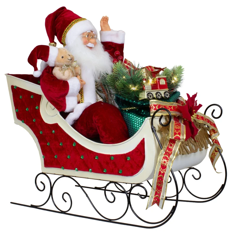 Weihnachtsmann 60cm auf Schlitten - Santa mit Animation, Musik & LED