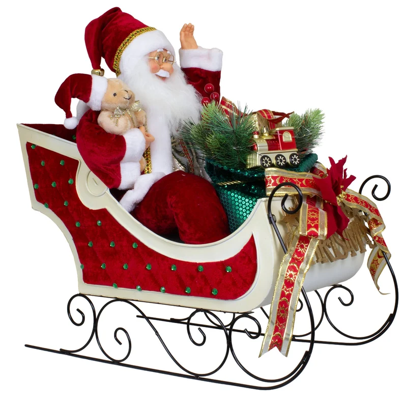 Weihnachtsmann 60cm auf Schlitten - Santa mit Animation, Musik & LED
