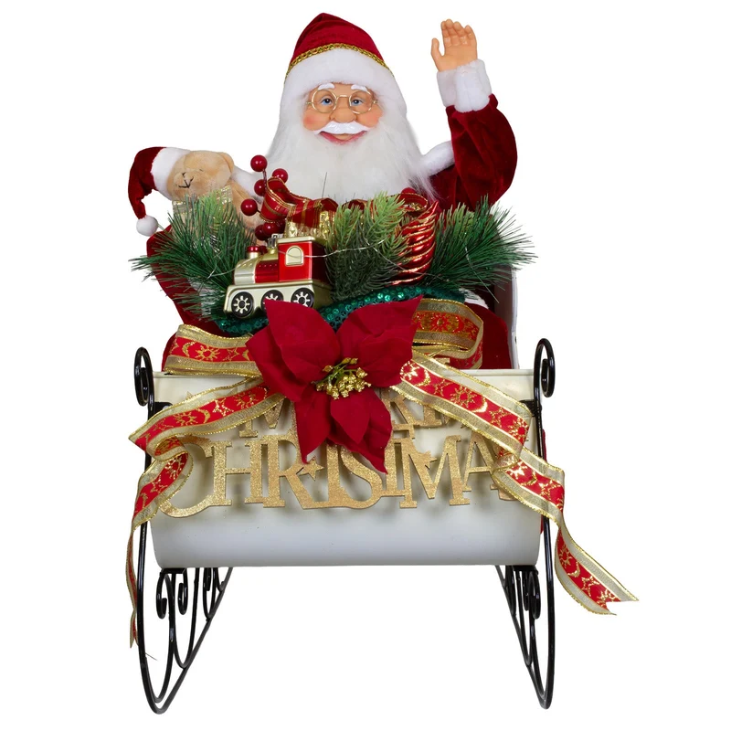 Weihnachtsmann 60cm auf Schlitten - Santa mit Animation, Musik & LED