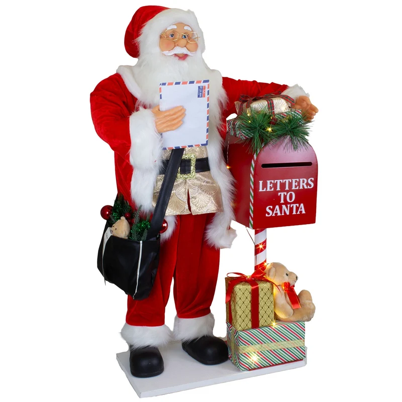 Animierter Weihnachtsmann ca.90cm mit Metall-Briefkasten – Santa mit Musik & LED-Beleuchtung