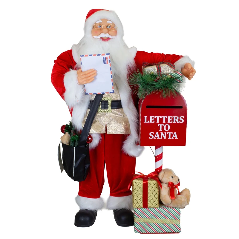 Animierter Weihnachtsmann ca.90cm mit Metall-Briefkasten – Santa mit Musik & LED-Beleuchtung