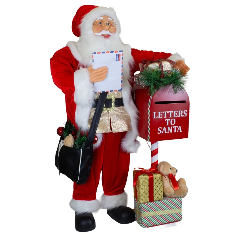 Animierter Weihnachtsmann ca.90cm mit Metall-Briefkasten – Santa mit Musik & LED-Beleuchtung