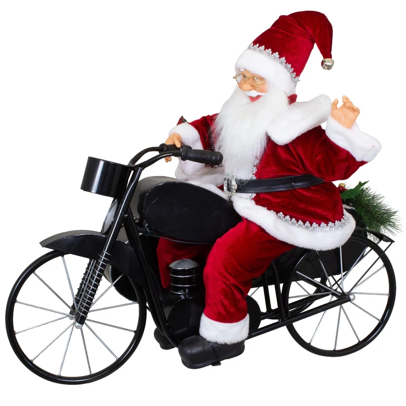 Animierter Weihnachtsmann 80cm auf Motorrad mit Beiwagen & Mrs.Santa - mit Musik & LED