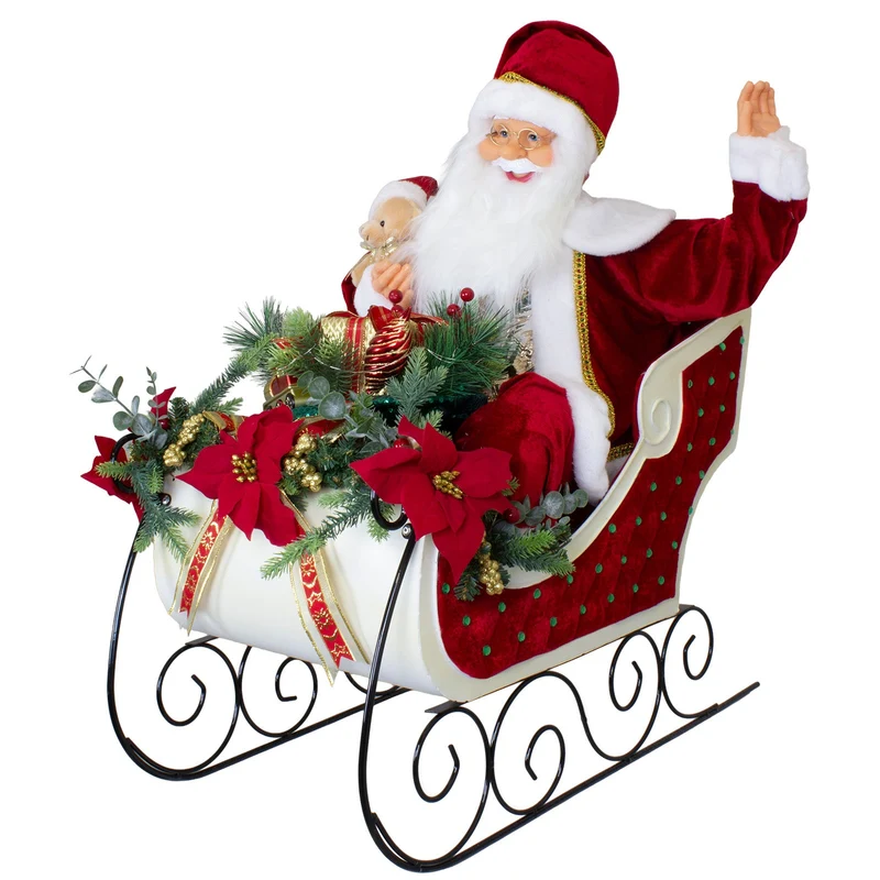 Animierter Weihnachtsmann auf Schlitten 80cm – Santa mit Animation, Musik & LED | Weihnachtsdekoration