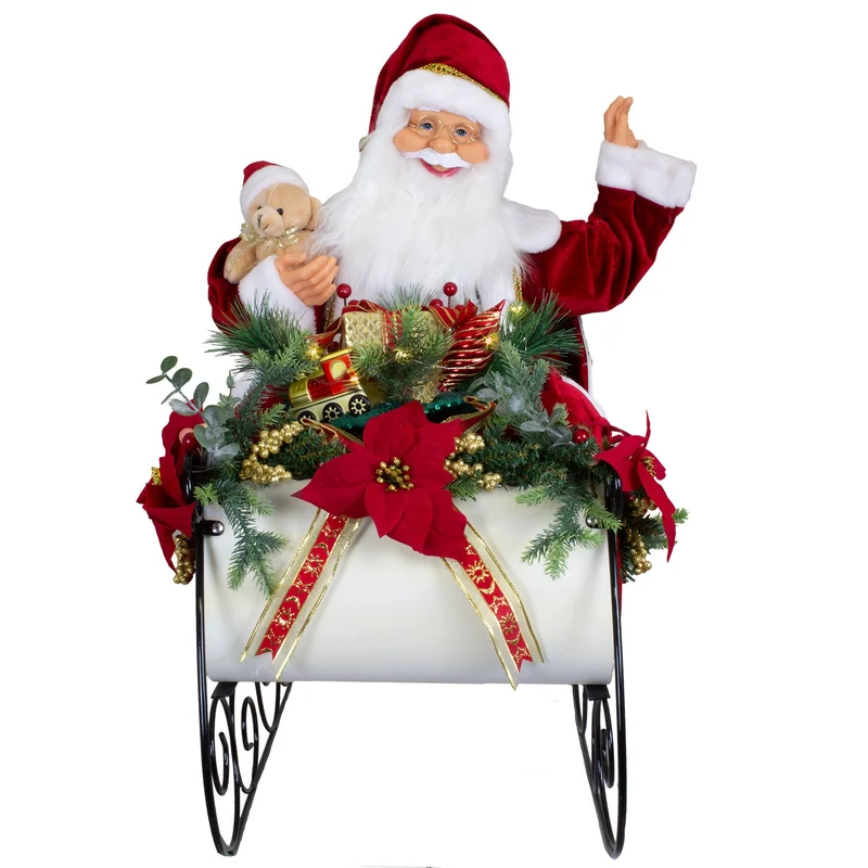Animierter Weihnachtsmann auf Schlitten 80cm – Santa mit Animation, Musik & LED | Weihnachtsdekoration