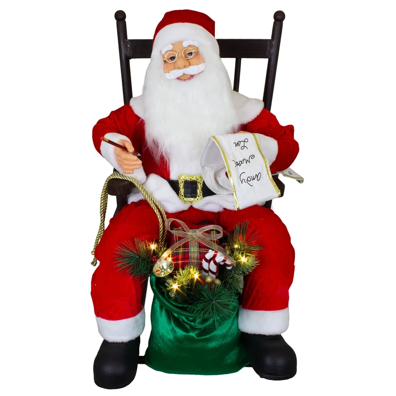 Animierter Weihnachtsmann im Schaukelstuhl Größe ca.80cm – Santa mit Animation, Musik & LED