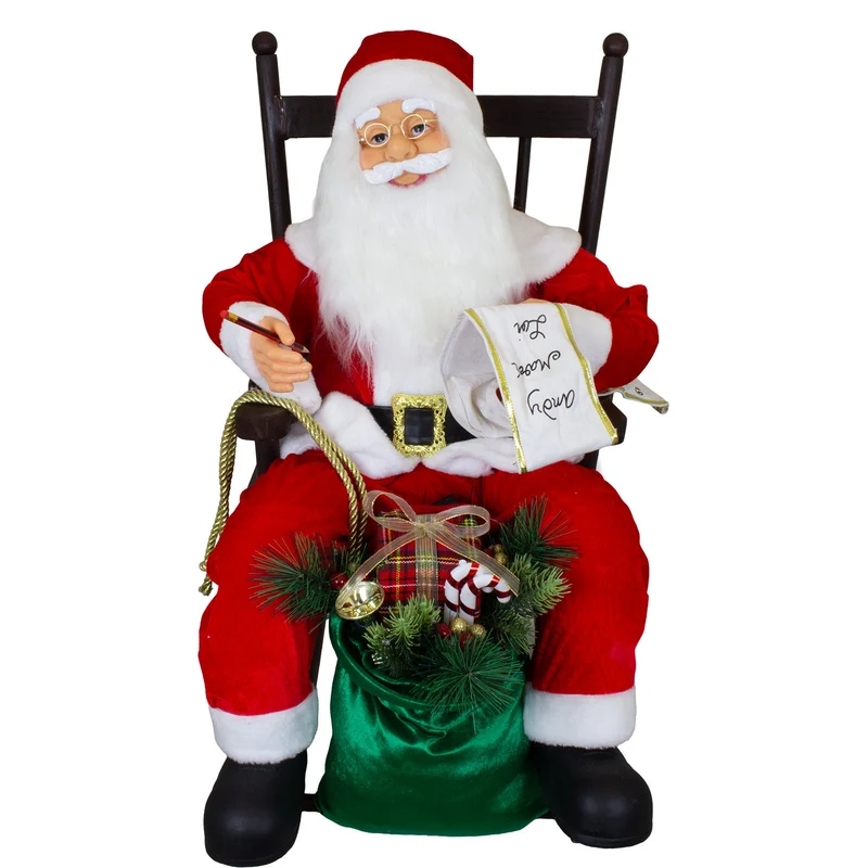 Animierter Weihnachtsmann im Schaukelstuhl Größe ca.80cm – Santa mit Animation, Musik & LED