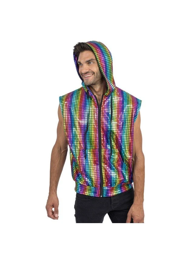 Regenbogen-Disco-Weste, ärmellos, für Herren