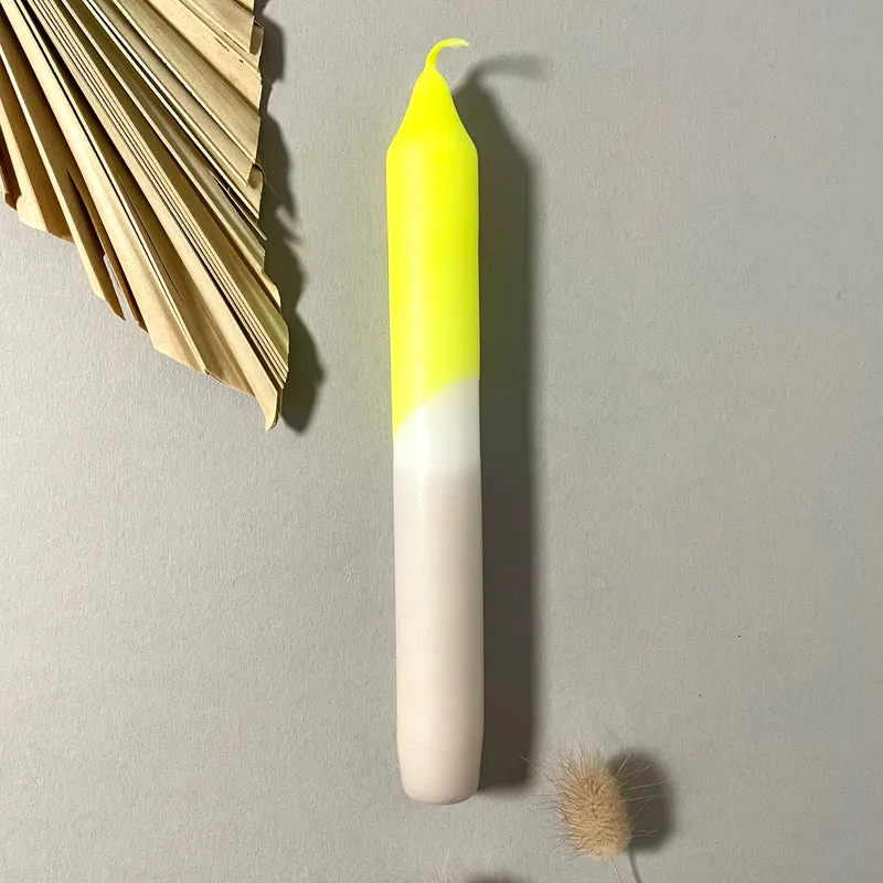 Handgefärbte Dip Dye Stabkerze | neon-gelb & taupe