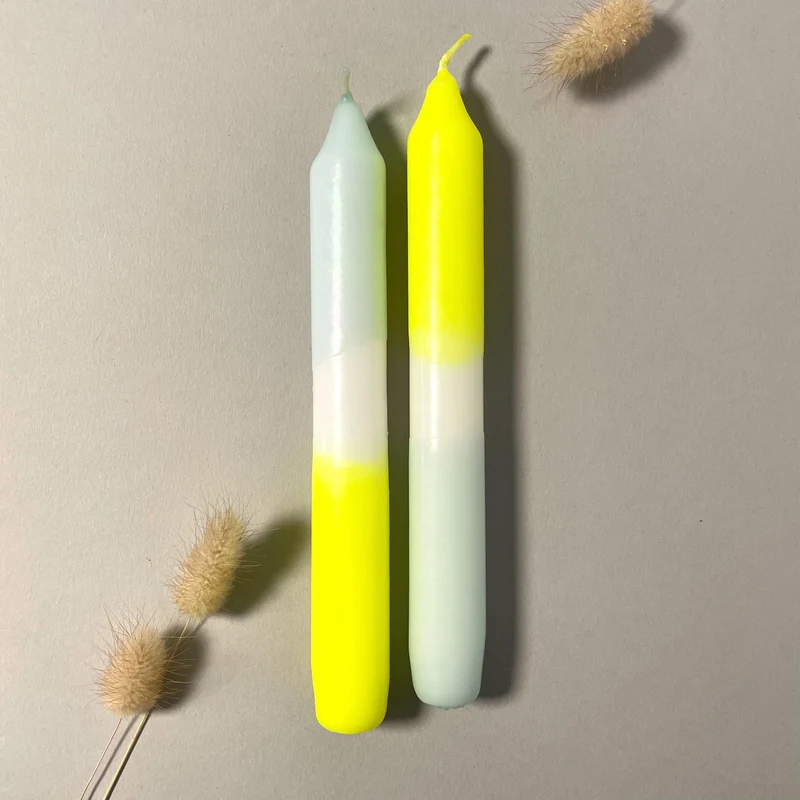 Handgefärbte Dip Dye Stabkerze | neon-gelb & mint