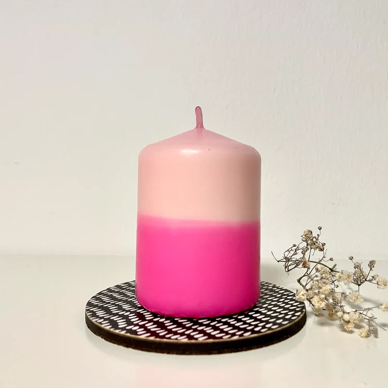Handgefärbte Dip Dye Stumpenkerze | rosa & neon-pink