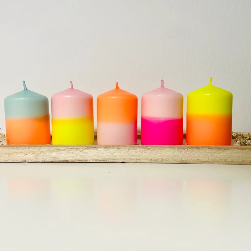 Handgefärbte Dip Dye Stumpenkerze | rosa & neon-pink