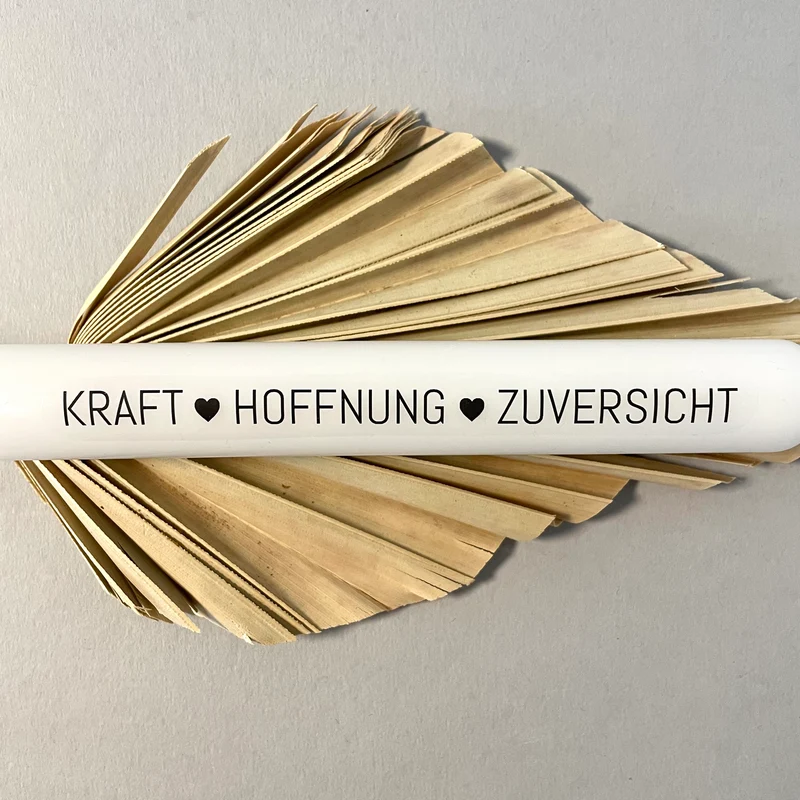 Weiße Spruchkerze "Kraft ♡ Hoffnung ♡ Zuversicht"