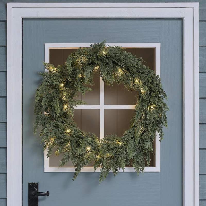 60cm Beleuchteter Weihnachtskranz außen mit Tannenzapfen und 50 warmweißen LEDs