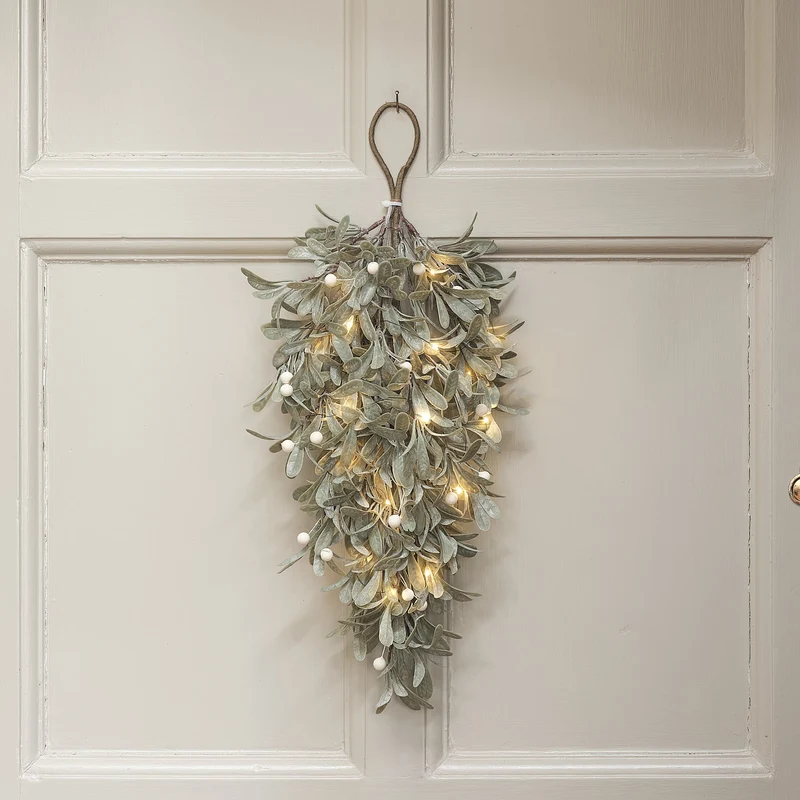 60 cm beleuchteter Mistelzweig mit 20 warmweißen Mikro-LEDs