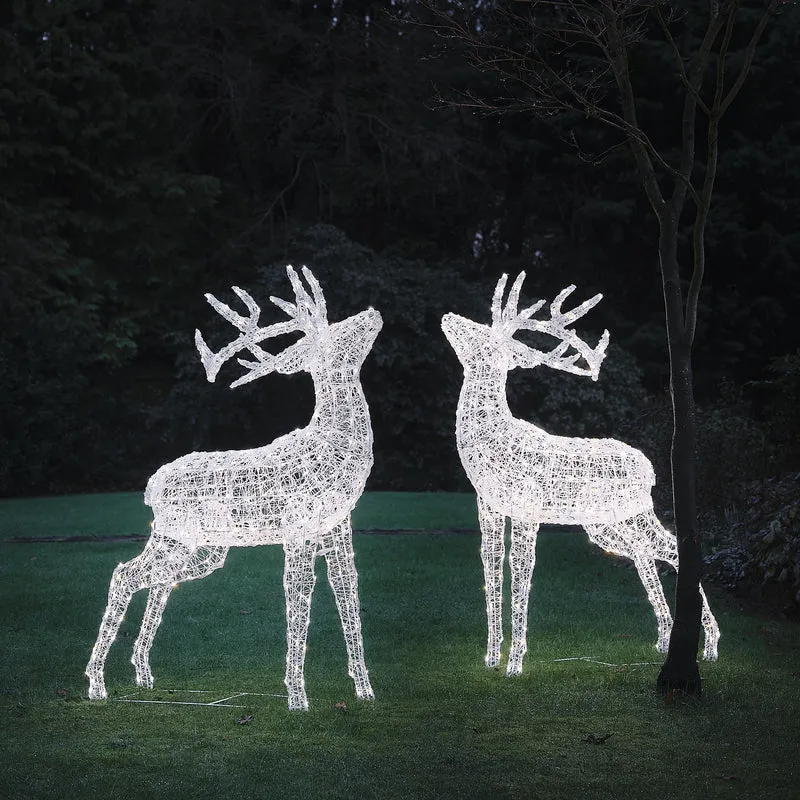 2er Set XL Swinsty LED-Hirsche aus weißem Acryl für den Außenbereich