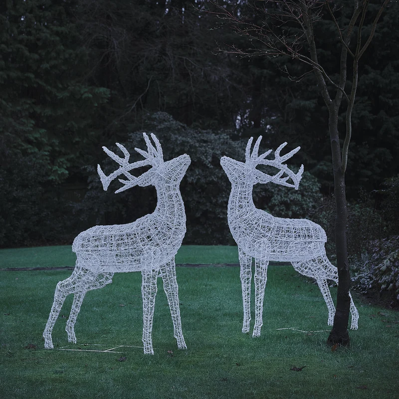 2er Set XL Swinsty LED-Hirsche aus weißem Acryl für den Außenbereich