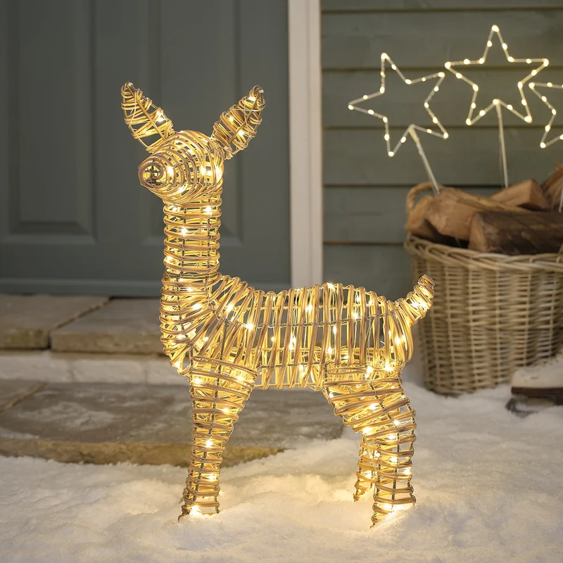 62 cm Leyburn Bicolor LED-Rehkitz aus Rattan mit 110 Mikro-LEDs