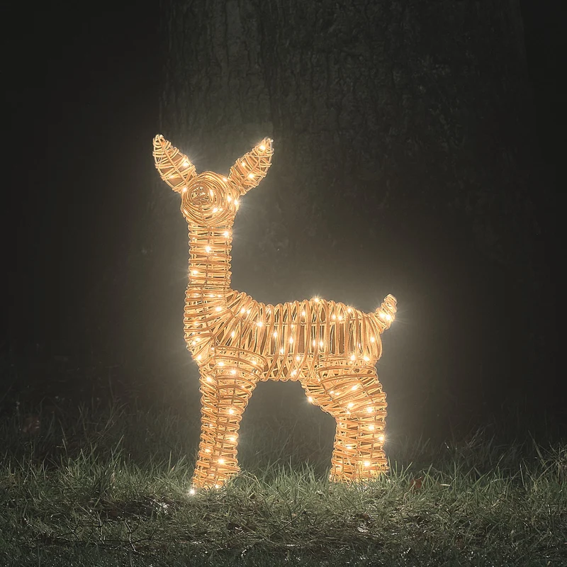 62 cm Leyburn Bicolor LED-Rehkitz aus Rattan mit 110 Mikro-LEDs