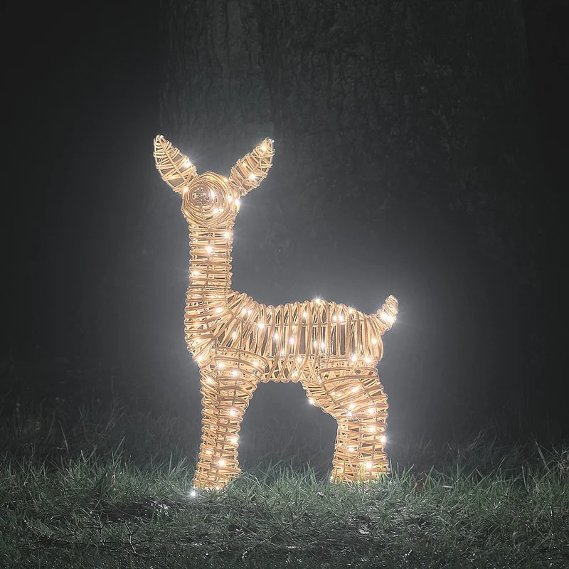62 cm Leyburn Bicolor LED-Rehkitz aus Rattan mit 110 Mikro-LEDs