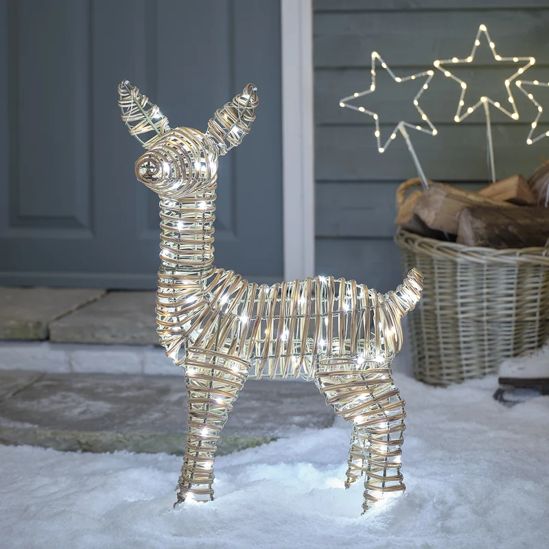 62 cm Leyburn Bicolor LED-Rehkitz aus Rattan mit 110 Mikro-LEDs