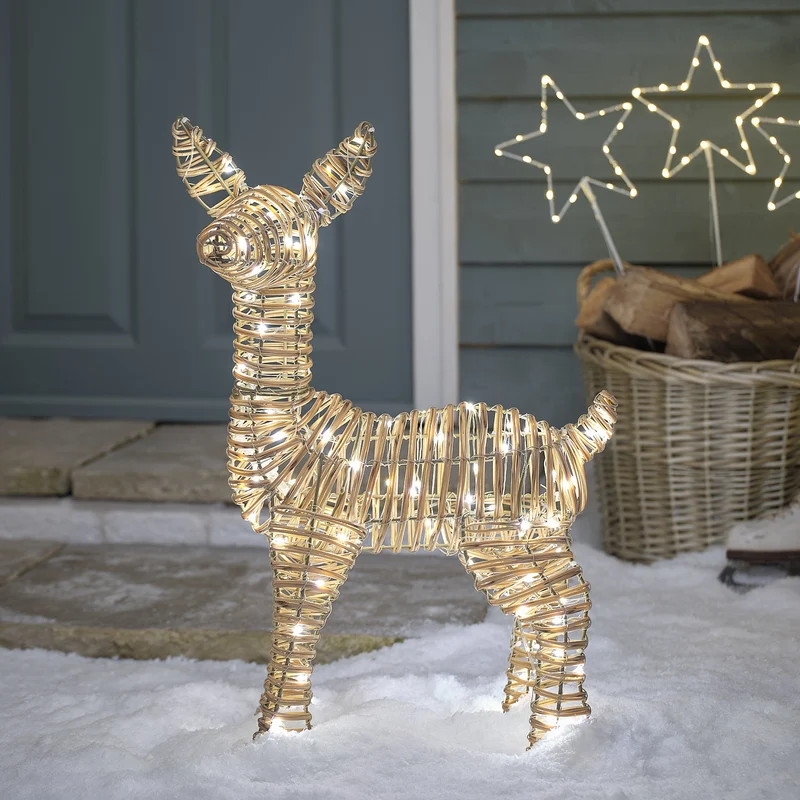 62 cm Leyburn Bicolor LED-Rehkitz aus Rattan mit 110 Mikro-LEDs