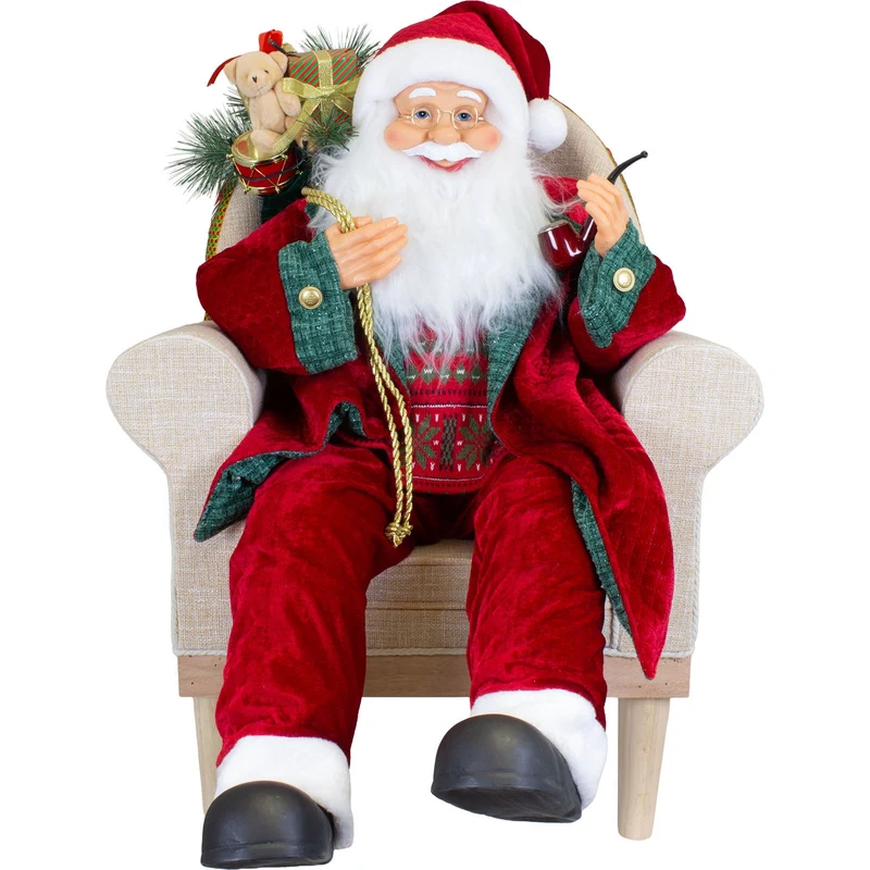 Animierter Weihnachtsmann im Sessel Größe ca.80cm – Santa mit Musik & LED