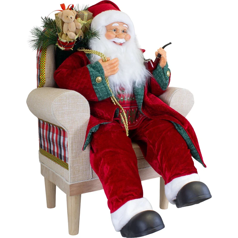 Animierter Weihnachtsmann im Sessel Größe ca.80cm – Santa mit Musik & LED
