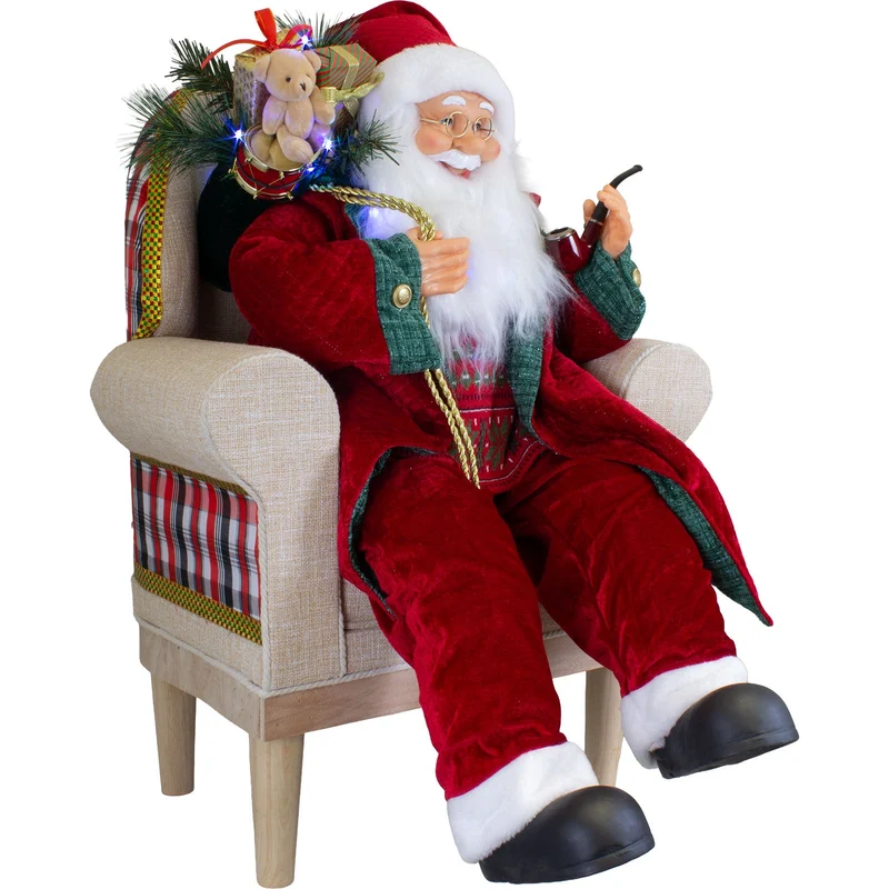 Animierter Weihnachtsmann im Sessel Größe ca.80cm – Santa mit Musik & LED