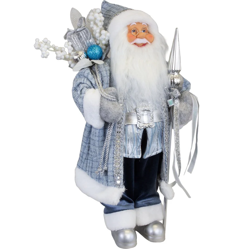Weihnachtsmann Figur 45 cm – Santa mit Zierstab und Geschenkesack | Elegante Weihnachtsdekoration