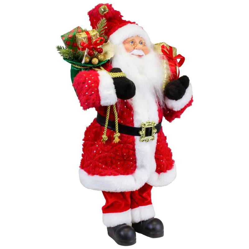 Weihnachtsmann Figur 45 cm – Santa mit langem Mantel in Rot & Gold | Edle Weihnachtsdekoration