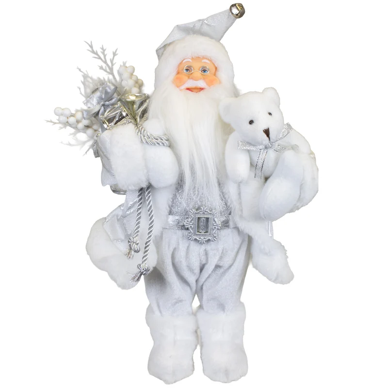 Weihnachtsmann Figur 30 cm – Santa mit weißem Mantel | Elegante Weihnachtsdekoration