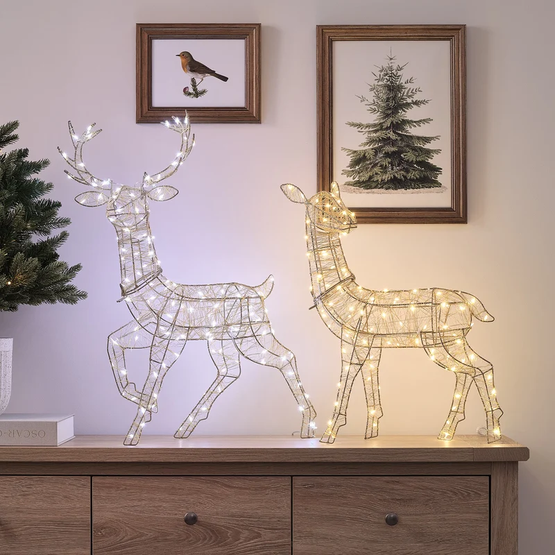 Goldenes Mini LED-Rentier Hirschkuh Hutton mit Bicolor LEDs