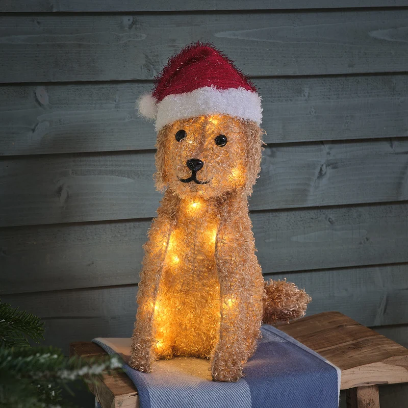 42cm LED-Weihnachtsfigur außen Labradoodle mit Weihnachtsmütze