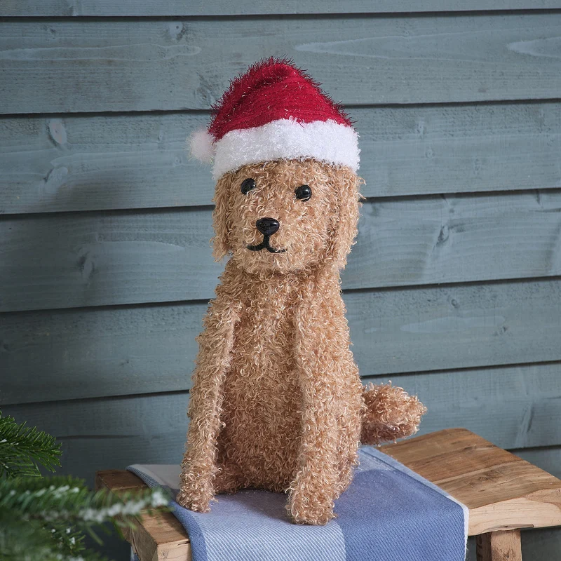 42cm LED-Weihnachtsfigur außen Labradoodle mit Weihnachtsmütze