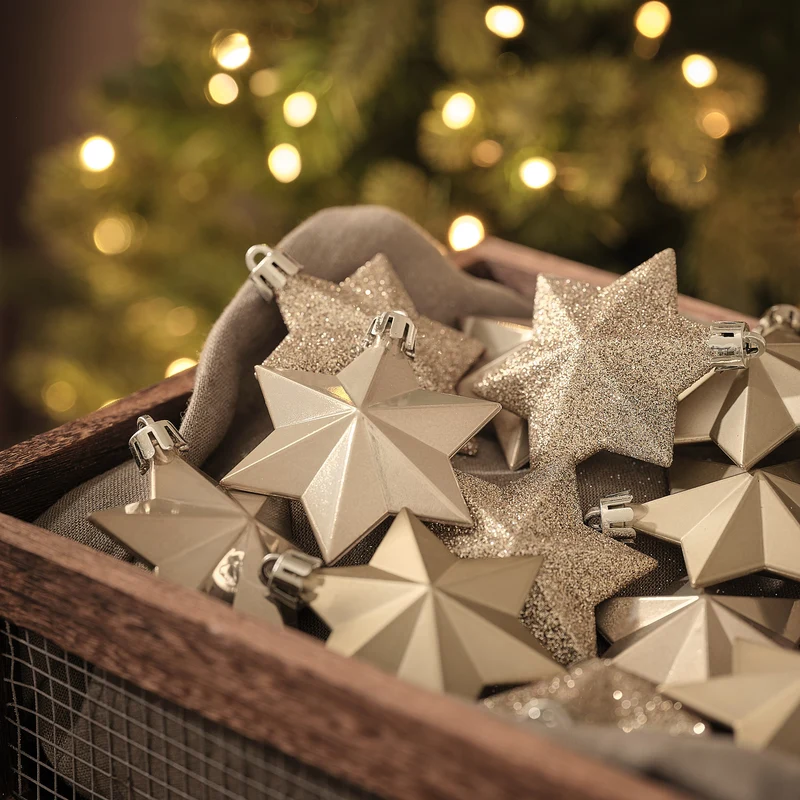 12er-Set goldene Weihnachtsbaumsterne