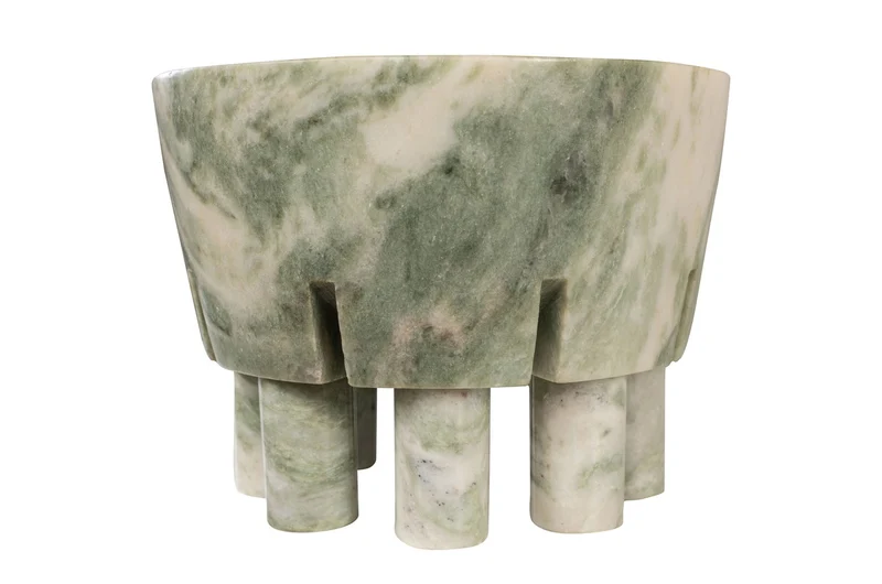 Casa Padrino Luxus Marmor Schale Grün 20 x 20 x H. 15,5 cm - Schale auf säulenförmigem Fuß aus hochwertigem Indian Green Onyx - Luxus Deko Accessoires