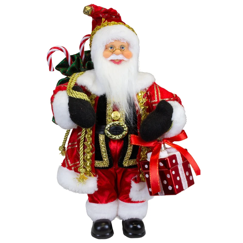 Weihnachtsmann Figur 30 cm – Santa mit Geschenk in Rot & Gold | Festliche Weihnachtsdekoration